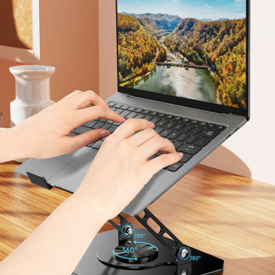 Kệ đỡ giá đỡ đế tản nhiệt dành cho laptop, macbook, máy tính hợp kim nhôm gấp gọn xoay 360 độ nhiều nấc độ cao - K2 - Hàng chính hãng