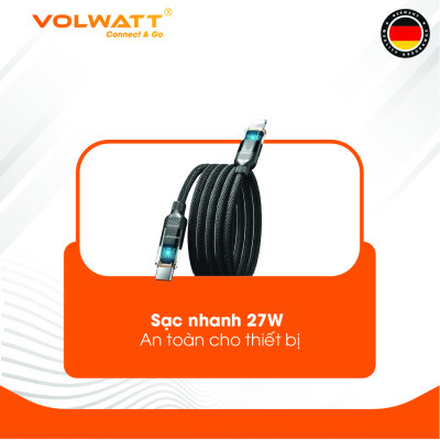 Cáp sạc nam châm chống rối Volwatt GE-A45-CL hàng chính hãng | Cáp Type-C to L PD 27W, LED hiển thị, dài 1.2m – BH 12 tháng