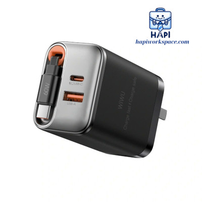 Bộ sạc nhanh GaN WiWU Helix 67W Wi-G020, sạc laptop, dây 70cm, chân gập