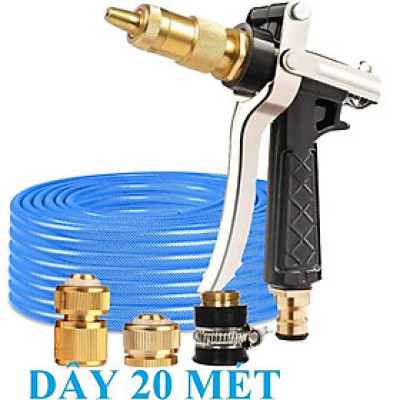 Bộ dây vòi xịt nước rửa xe, tưới cây . tăng áp 3 lần, loại 20m 206319 đầu đồng, cút đồng