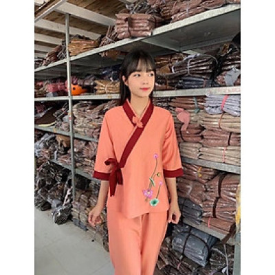 Đồ Lam Đi Chùa Xéo Nơ Hoa Cúc 1 Nút Thắt