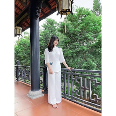 ĐỒ LAM ĐI CHÙA  Mẫu Bướm Kết Cườm Vải Lụa Đẹp Mịn