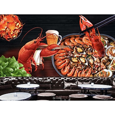 (HCM)Tranh dán tường 3d hải sản trang trí quán nhậu,nhà hàng( có in theo kích thước yêu cầu)