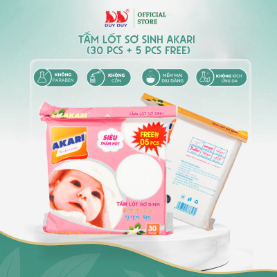 Combo  5 Gói Tấm lót sơ sinh Akari bột giấy tự nhiên 35 miếng (22x22cm) khô thoáng mát cho bé
