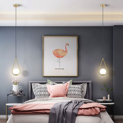 Đèn thả SAPAS chao thủy tinh địa cầu, khung mạ vàng hình giọt nước - kèm bóng LED chuyên dụng (82).