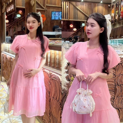 Đầm bầu tơ phom đuôi cá đính nơ dễ thương, trẻ trung diện đi làm, đi chơi, đi tiệc Nữ Women Nữ Women