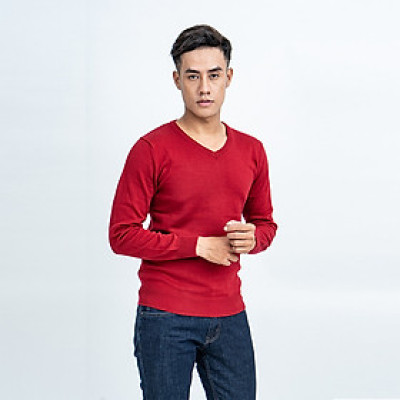 Áo len nam dài tay cổ tim màu đỏ đô NOVELTY 180560I
