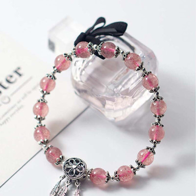 Vòng tay đá thạch anh dâu phối Dreamcatcher mệnh hỏa, thổ - Ngọc Quý Gemstones