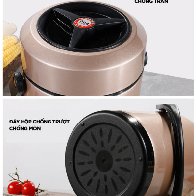 Hộp cơm văn phòng giữ nhiệt 3 tầng Inox 304 cao cấp , giữ nhiệt lâu 6 - 8 tiếng - Hàng chính hãng