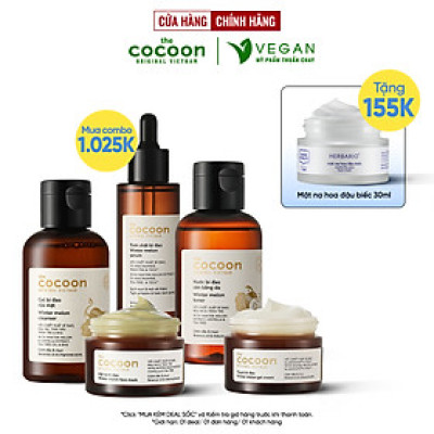 Bộ 5 chăm sóc da mụn chuyên sâu: Gel bÍ đao rửa mặt 140ml + Mặt nạ bí đao 30ml + Toner bí đao 140ml + Serum bí đao 70ml + Thạch bí đao Cocoon 30ml