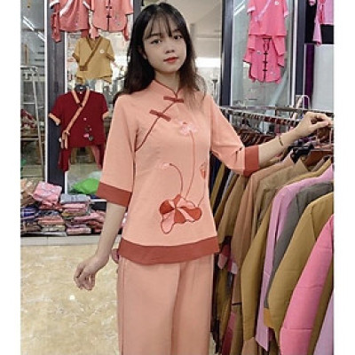 Đồ Lam Đi Chùa # Sẫm Thêu Vải Đũi Cao Cấp # Đồ Bộ # Quần Áo Nữ