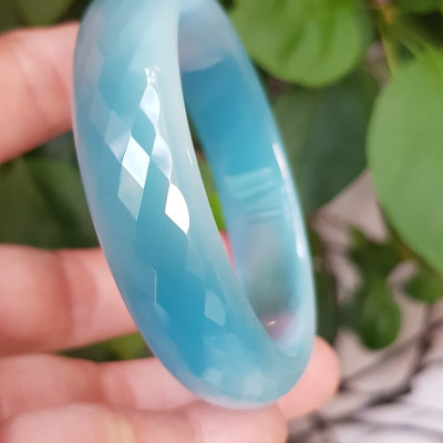 Vòng tay nữ Bản Hẹ đá mắt mèo giác Xanh Dương tươi sáng ánh Vòng Ni 54mm x cao 15mm x Dầy 6,5mm nữ mệnh thủy mệnh mộc Nữ cân nặng 50kg - 54kg đeo đẹp ạ