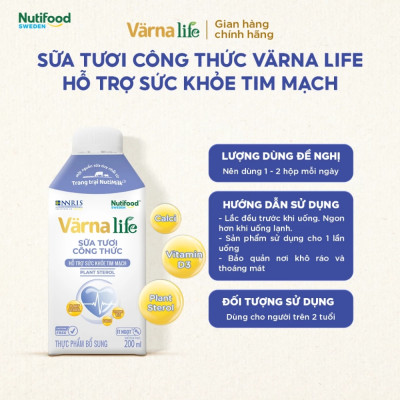 Thùng Thực phẩm bổ sung Värna Life sữa tươi công thức (Tím) (12 hộp x 200ml)