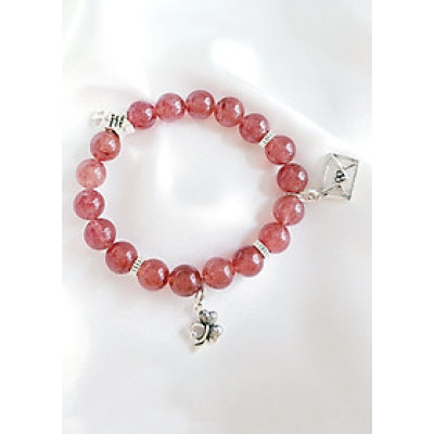 Vòng Tay Laliz Mệnh Hỏa Đá Thạch Anh Dâu Charm Bạc - TAR.09