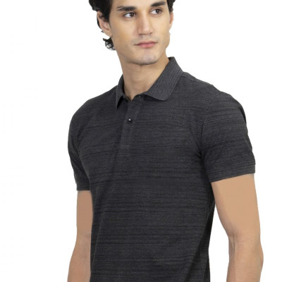 Áo thun Polo melange dệt chìm xương cá không túi đen NATMMTMCSR210109N