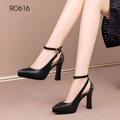 Giày sandal nữ cao gót 9 phân hàng hiệu rosata màu đen thời trang cao cấp ro616