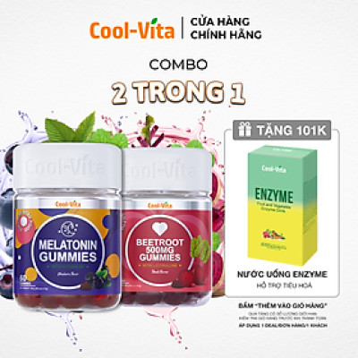 Combo Kẹo Dẻo Melatonin & Kẹo Dẻo Củ Dền Thuần Chay Coolvita - Cải Thiện Giấc Ngủ -Giảm Căng Thẳng - Hỗ Trợ Bổ Sung Sắt, Lưu Thông Máu &  Hỗ Trợ Bổ Sung Năng Lượng 2 Hộp (60 viên x 3g)/hộp