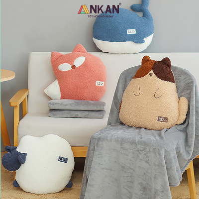 Chăn Gối Văn Phòng Đa Năng ANKAN Hình Cáo Cá Voi Cừu Gấu Nhật Bản