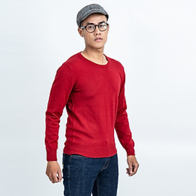 Áo len nam dài tay cổ tròn màu đỏ đô NOVELTY 180577T