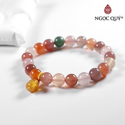 Vòng đá chalcedony đa sắc 9mm phối charm - Ngọc Quý Gemstones