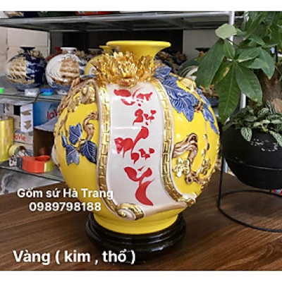 Bình hút tài lộc gốm sứ Bát Tràng cao cấp vạn sự như ý cao 21cm