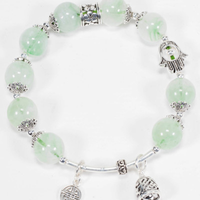 Vòng Thạch Anh Xanh Phối Charm Chuông Bạc (8mm)