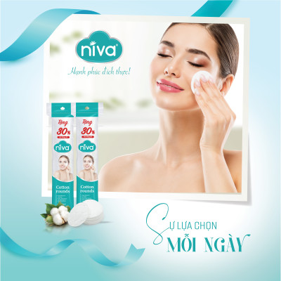 COMBO 10 Túi 130 Miếng Bông Tẩy Trang Tròn NIVA Cao Cấp Cz2 Bông Tự Nhiên 100% Mềm Mại An Toàn Cho Da Nhạy Cảm
