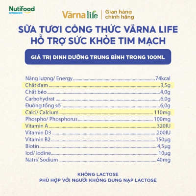 Thùng Thực phẩm bổ sung Värna Life sữa tươi công thức (Tím) (12 hộp x 200ml)