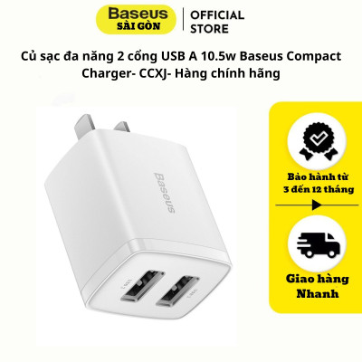 Củ sạc đa năng Baseus Compact Charger 10.5w 2 cổng USB A CCXJ - Hàng chính hãng
