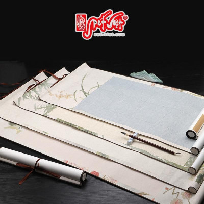 Liễn giấy bồi trục treo in viền hoa, nền kẻ ô chuyên dùng để viết thư pháp