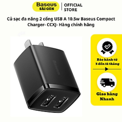 Củ sạc đa năng Baseus Compact Charger 10.5w 2 cổng USB A CCXJ - Hàng chính hãng