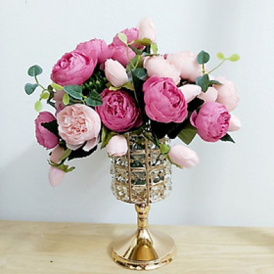 Lọ hoa mẫu đơn lụa cao cấp thiết kế gắn đá pha lê kiểu dáng sang trọng trang trí phòng khách, tiệc cưới, sự kiện AZ-05