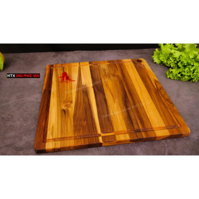 Thớt Gỗ Teak Cao Cấp - Cắt Thái, Trang Trí - 35x35x1,4cm - VRL02 | HTX DAO PHÚC SEN