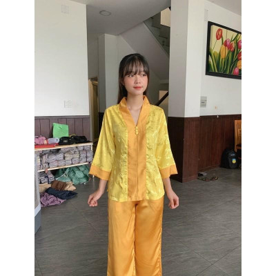 Đồ Lam Đi Chùa - áo lam - đồ phật tử - bộ bà lai vải gấm