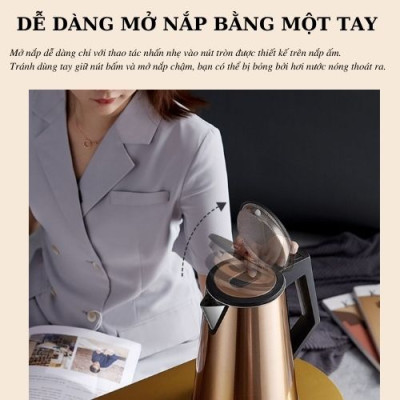 Ấm đun siêu tốc 2 lớp cách nhiệt Grelide D2017k ( 1.7L) hàng chính hãng- thân bình bằng thép không gỉ, lòng ruột đúc inox nguyên khối. 