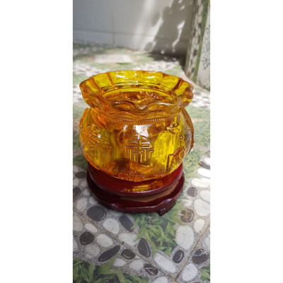 Tượng Phong Thủy Thố tụ tài to mới miệng kiểu màu vàng anh tài lộc 20 thỏi xiền vàng đá lưu ly tự nhiên đế gỗ size lớn đk 13cm x Cao 13cm cả đế x thố cao 9cm Hợp Anh Chị Mệnh Kim Thổ Thuỷ đặt bàn làm việc bàn thờ thần tài to vàng anh đẹp ạ