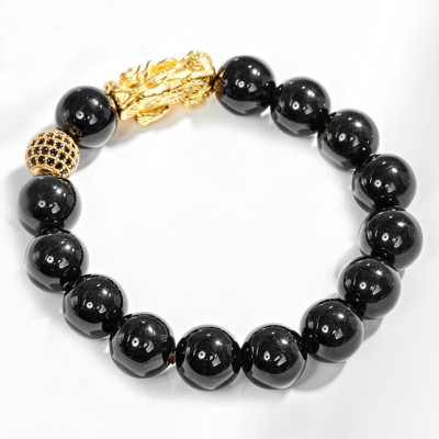 Vòng Tay Nam Đá Obsidian Phối Tỳ Hưu Bạc Mạ Vàng 24K Ngọc Quý Gemstones