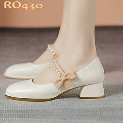 Giày cao gót nữ đẹp đế vuông 4 phân hàng hiệu rosata hai màu đen kem ro430