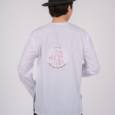 Bộ áo bà ba nam phối áo cate trắng + Quần cate đen - Có bộ bà ba Bigsize