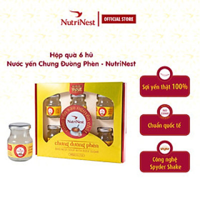 Hộp Quà 6 Hũ Yến Chưng Đường Phèn Nguyên Chất NutriNest Hữu Cơ Tự Nhiên 72g