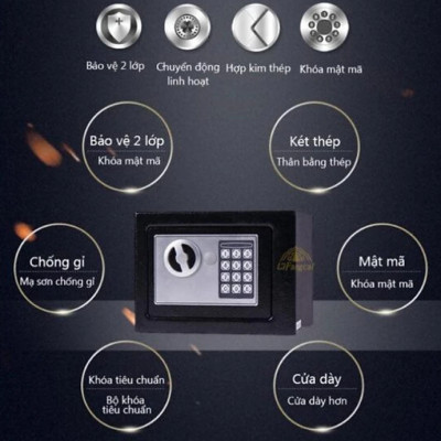 Két sắt mini 17e chống cháy có khóa điện tử chống trộm bảo mật cao, có khe đút tiền hiện đại loại cao cấp 23x17x17(Tặng kèm quà ngẫu nhiên)