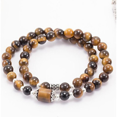 Vòng 2 Line Đá Thạch Anh Mắt Hổ Vàng Nâu Phối Charm Bạc Ngọc Quý Gemstones