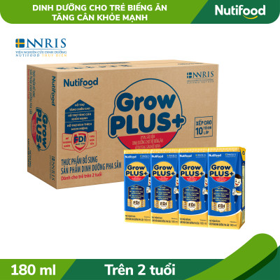 Thùng Sữa bột pha sẵn GrowPLUS+ Biếng ăn (XANH) cho trẻ tăng cân khoẻ mạnh (Trên 2 tuổi) (48 hộp x 180ml)
