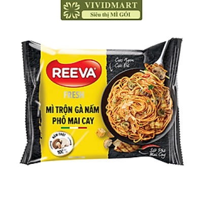 UNIBEN - Mì trộn Reeva Fresh hương vị Gà nấm phô mai cay (có gói nấm thật), Mì trộn ăn liền Reeva (85g/gói)