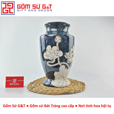 Lọ hoa men hỏa biến dáng chân voi vẽ sen Gốm Sứ G&T