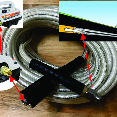 Thông tắc cống - Dây thông tắc vệ sinh bằng máy rửa xe mini gia đình- 30m