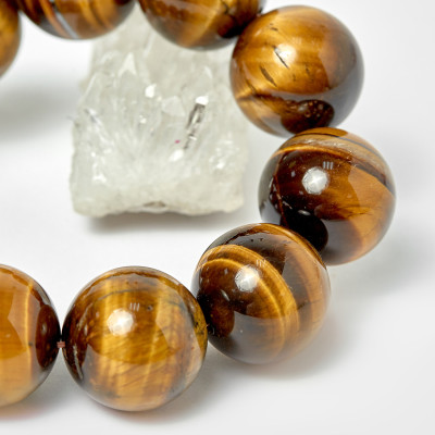 Vòng nam thạch anh mắt hổ vàng nâu hạt 20mm mệnh thổ, kim - Ngọc Quý Gemstones