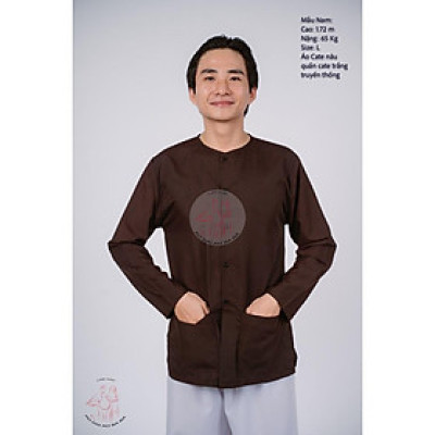 Bộ áo bà ba nam phối áo cate nâu+ Quần cate trắng - Có bộ bà ba Bigsize