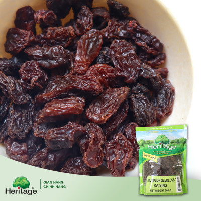 Nho Thomson khô không hạt loại 1,  size lớn Heritage chính hãng , hủ 300g,gói 500g, 1kg - THOMPSON SEEDLESS RAISINS
