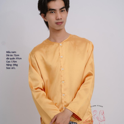 Bộ áo bà ba nam vải phi bóng vàng đồng- Có bộ bà ba Bigsize- may sỉ bà ba toàn quốc - May bộ bà ba theo yêu cầu